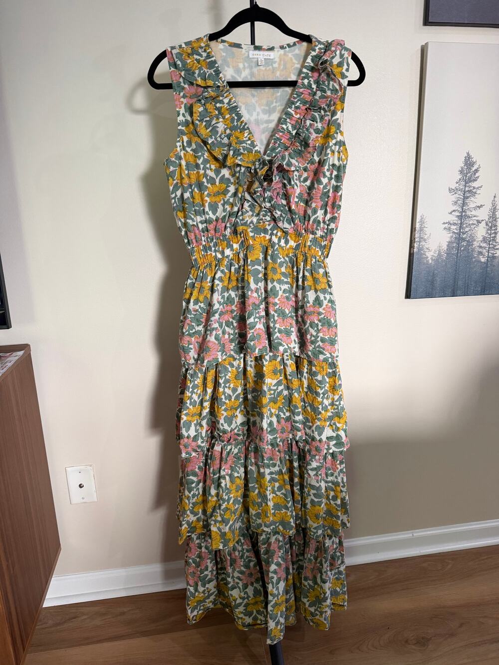 Anna Cate Sleeveless Floral Ruffle Tiered Maxi Dress Size L 100% Cotton